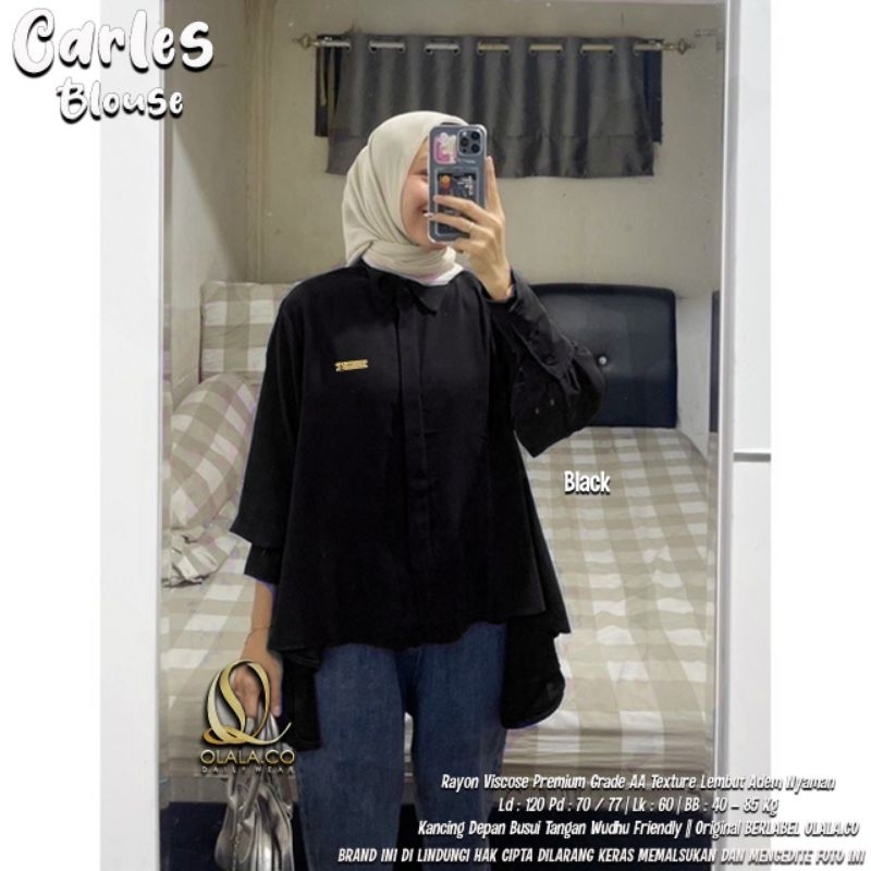 Carles Blouse Oversize Jumbo Polos Hitam Katun Rayon Viscose Bahan Adem By Olala