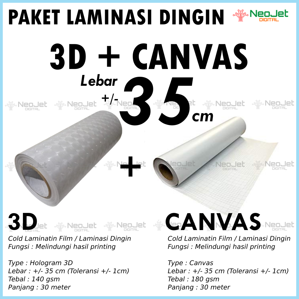 

Paket Bahan Laminasi Laminating Dingin lebar 35 cm Hologram 3D Efek Hologram Motif Kotak dan Canvas Kanfas Canfas Canpas Kanpas panjang 30 meter