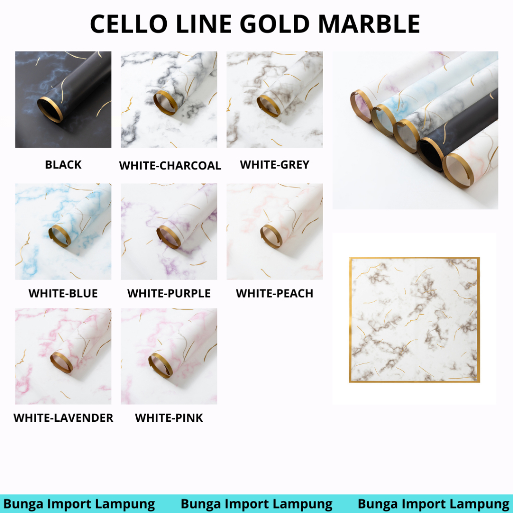 

(lembaran)Kertas Buket Cellophane Gold line Marble flower wrapping