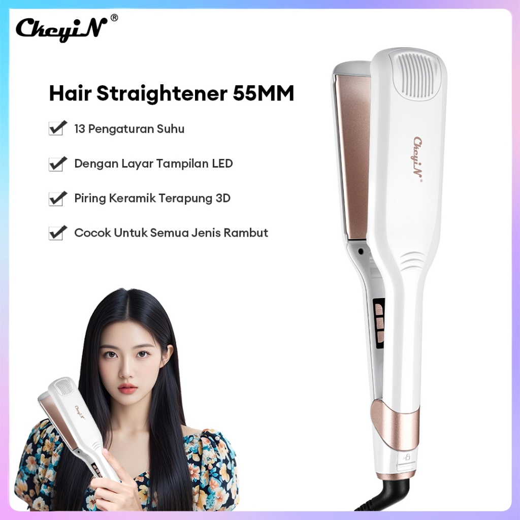 CkeyiN Hair Straightener 55mm Catokan Rambut Lurus Keramik Catokan Keriting Ceramics Professional