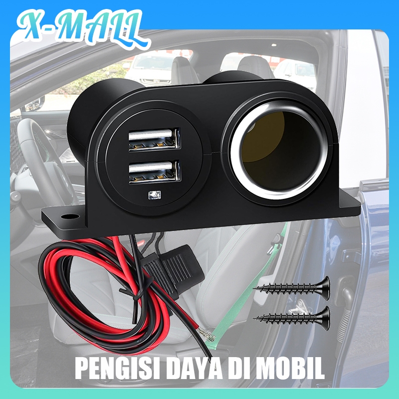 Adapter Charger Mobil 2 USB Port + Cigarette Lighter Plug Adapter 3.1 A