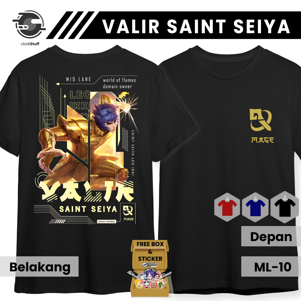 Kaos MLBB VALIR SAINT SEIYA Mobile Legends Mage ML Lengan Pendek Hitam Combed 24s Pria Wanita