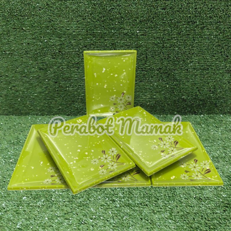PROMO Piring Saji Melamin Cantik Motif Bunga 3pcs / Piring Kotak Melamin / Piring Persegi / Piring M