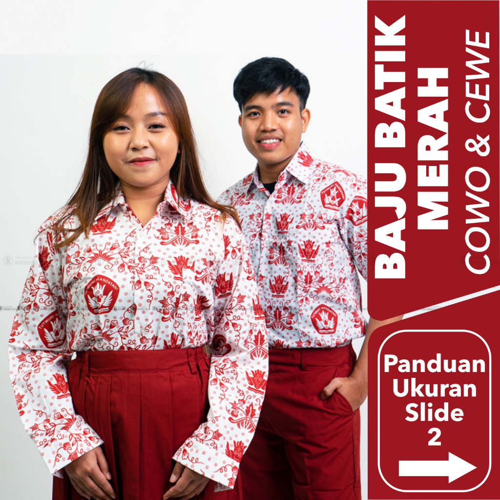 RIDHO JAYA - Baju Sragam Sekolah Batik Merah Nasional Lengan Panjang SD SMP SMA