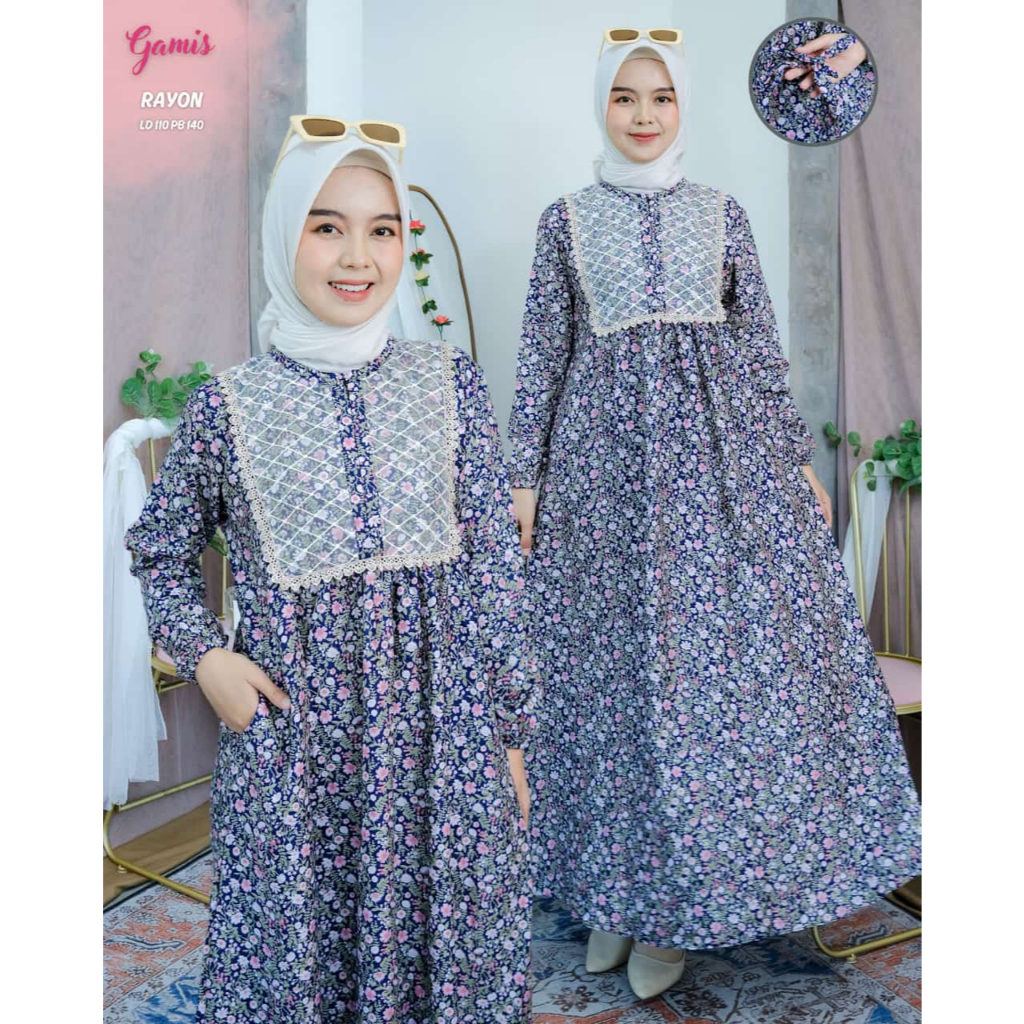 GAMIS RAYON CANTIK BY KHASANAH STORE46 BAJU GAMIS MOTIF BUNGA