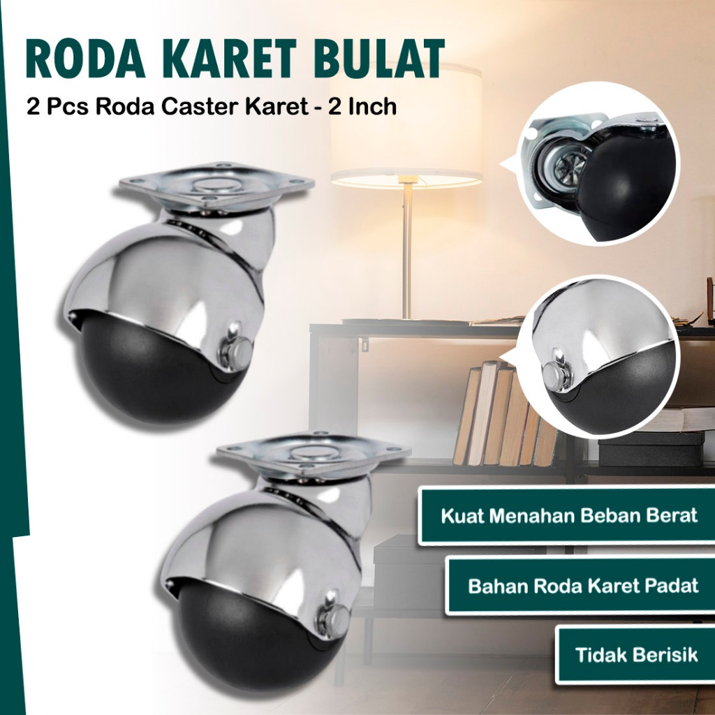 IDEKU Roda Karet Bulat 2 Pcs Roda Troli 2 Inch Hidup Roda Karet Hitam – Roda Putar 360 Derajat Roda 