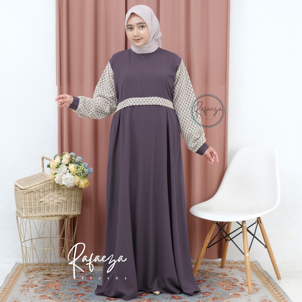 (Bisa COD) Sabrina Dress Gamis wanita kekinian Basic abaya turki lengan balon manset kancing Mix bru