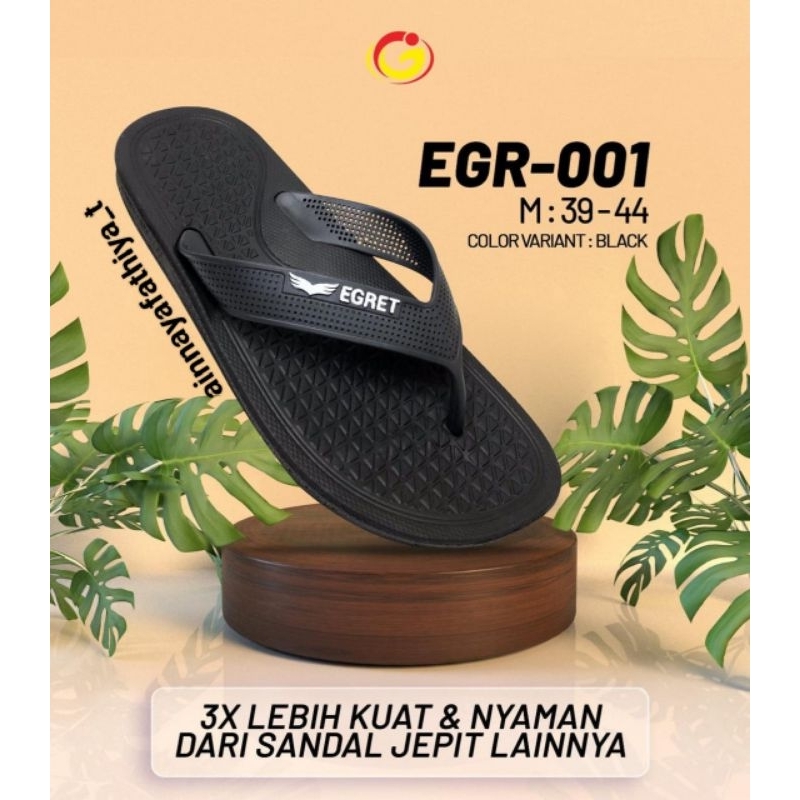Sandal Jepit Karet Pria Dewasa Sandal Karet Distro Unisex Egret EGR 001 Hitam Polos