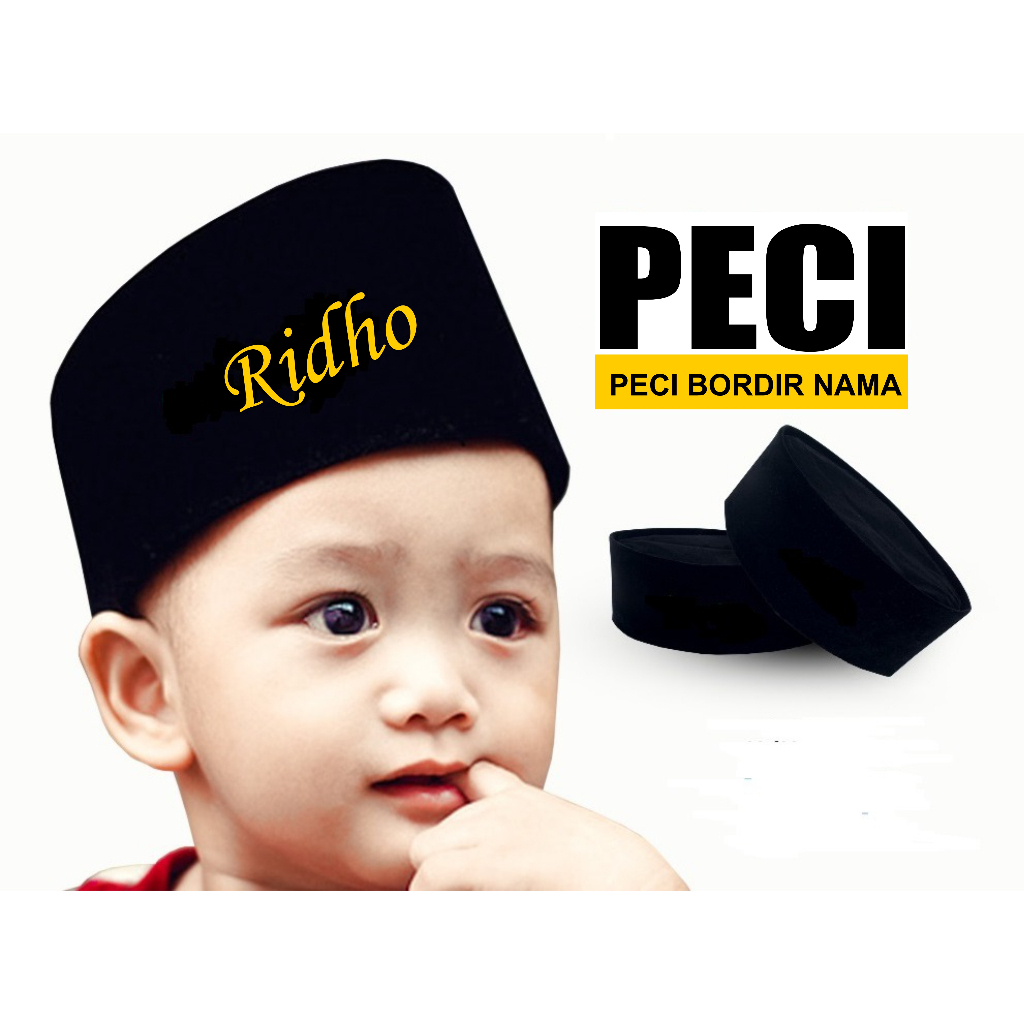 Peci Hitam Anak dan Dewasa Free Bordir Nama