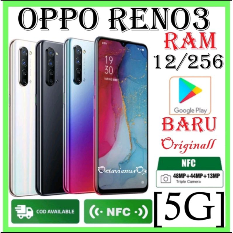 Hp OPPO RENO3 ORI (5G) (NFC) RAM 12/256GB [camera 64MP+Layar6,4inci,Baterai 4025mAh] FULSET GARANSI 