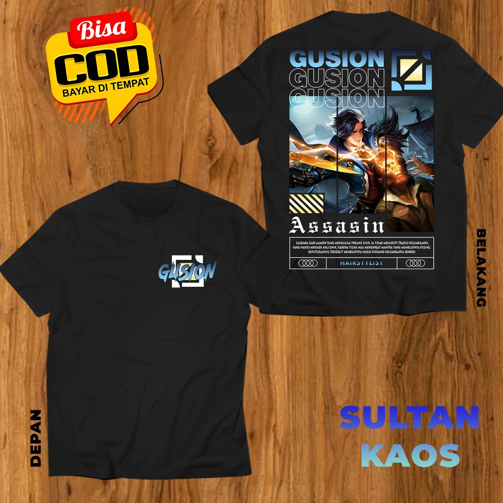KAOS DEWASA GAME MOBA GUSION HAIRSTYLIST BAJU ML GUSION ASSASIN TSHIRT MLBB BISA REQUEST SKIN BAJU M