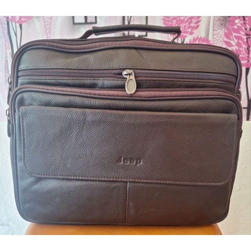 Tas Slempang Pria kulit asli JEEP||Tas Slempang Pria Kantoran