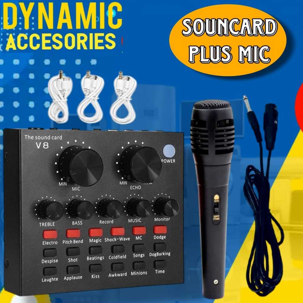 PAKET Karaoke Sound card V8 - Paket Mic+Souncard V8 Mixer Mini Live streaming karoke Audio