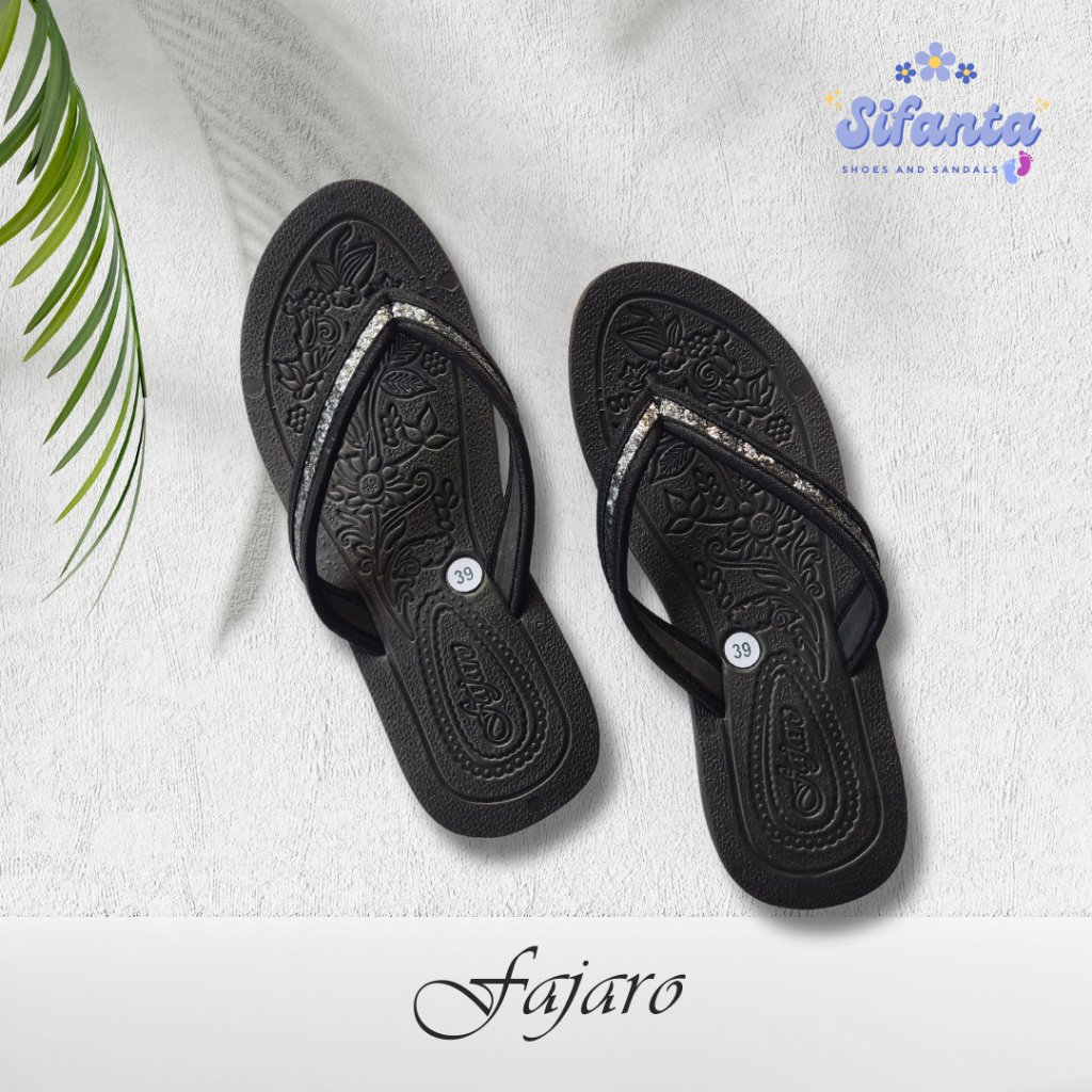 Sandal Spon FAJARO Hitam Seri Tipis - Sandal Spon Wanita - Sandal Spon Japit - Sandal Spon Awet
