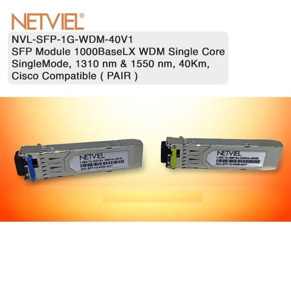 NETVIEL SFP Module 1Gb LX WDM Single Core SM 40km NVL-SFP-1G-WDM-40V1