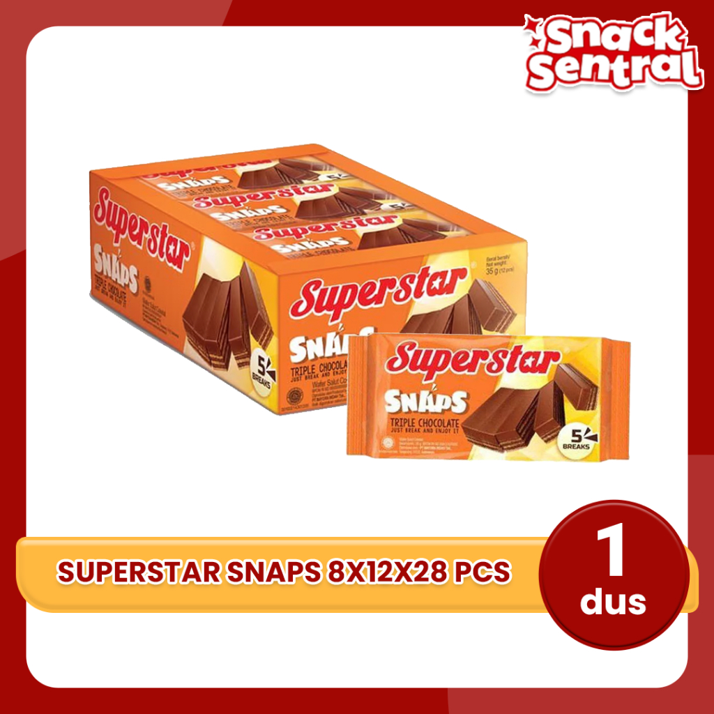 

Superstar Snaps Wafer Triple Chocolate 5 Break 28g - 1 dus isi 12pcs