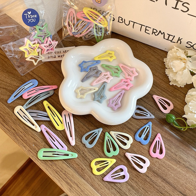 Ringo Stuff - SET 10PCS Jepit Rambut Klip Meteor Bintang Hati Persegi Oval Warna Warni Gaya Korea Pa