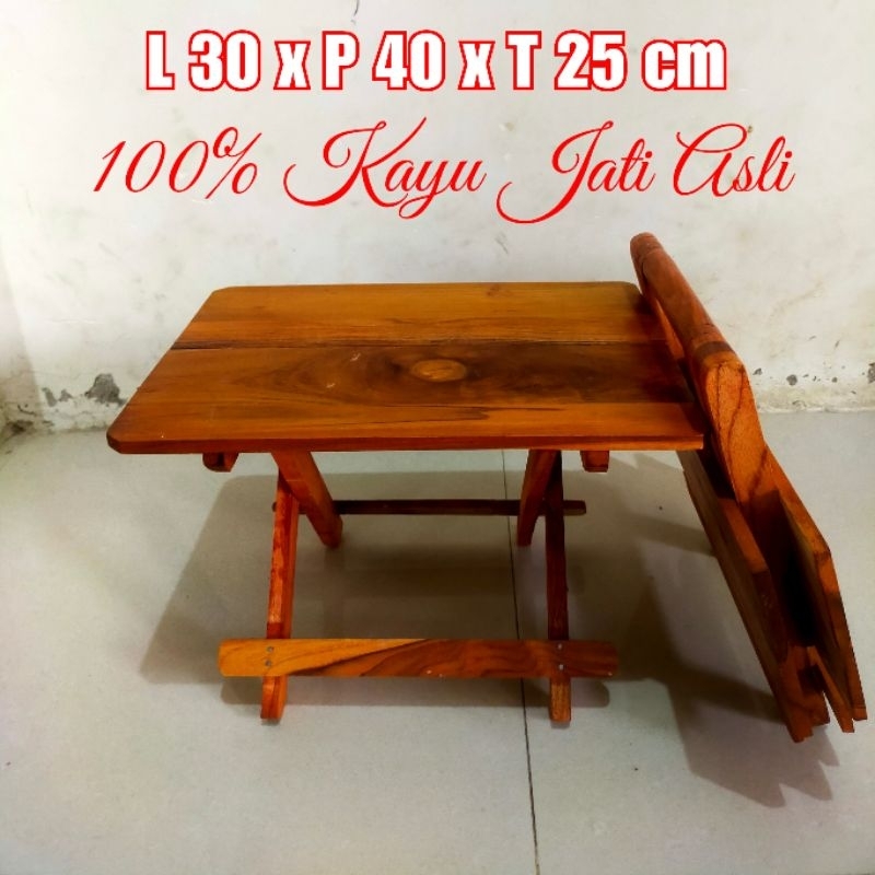 Meja Belajar lipat 100% Kayu Jati Asli 30 x 40 x 25 cm