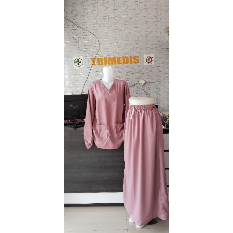 Baju OK OKA ROK LENGAN PANJANG / Baju Scrub / Baju jaga dokter / Setelan ROK