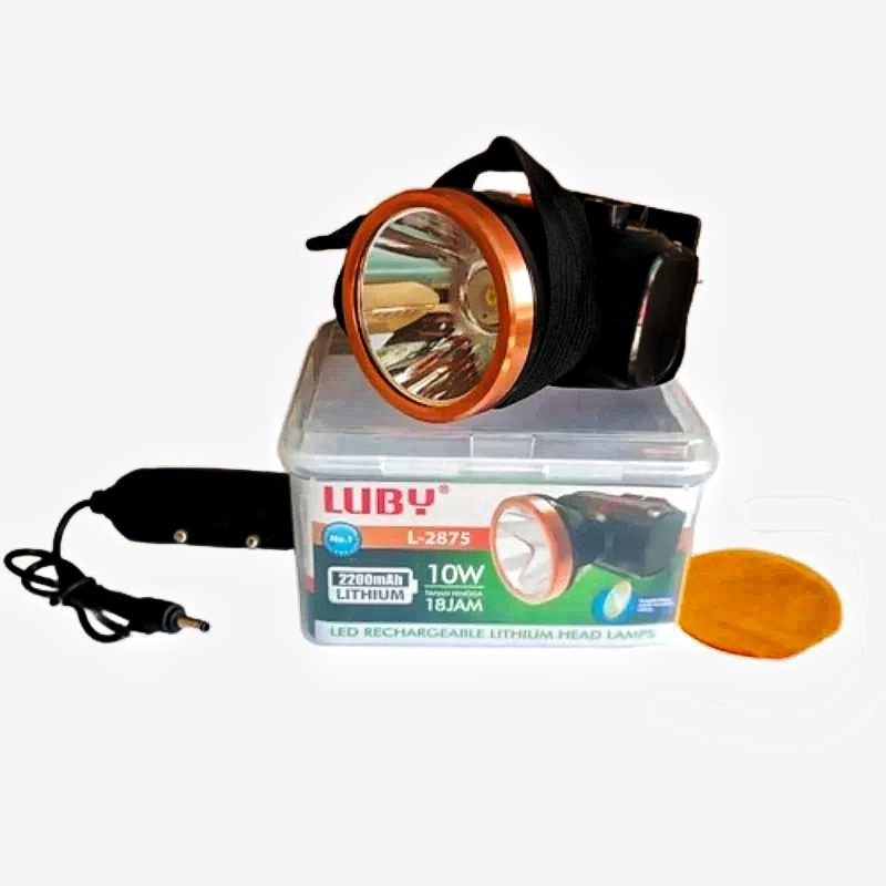 Senter Kepala Luby L-2875 Cahaya Putih & Kuning / LUBY Senter Kepala 10Watt Headlamp Rechargeable