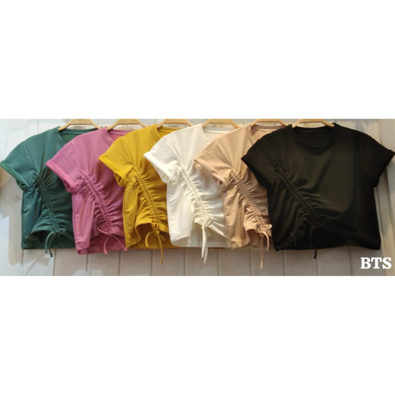 Crop Top Serut  Depan Tengah Samping Wanita Polos All size