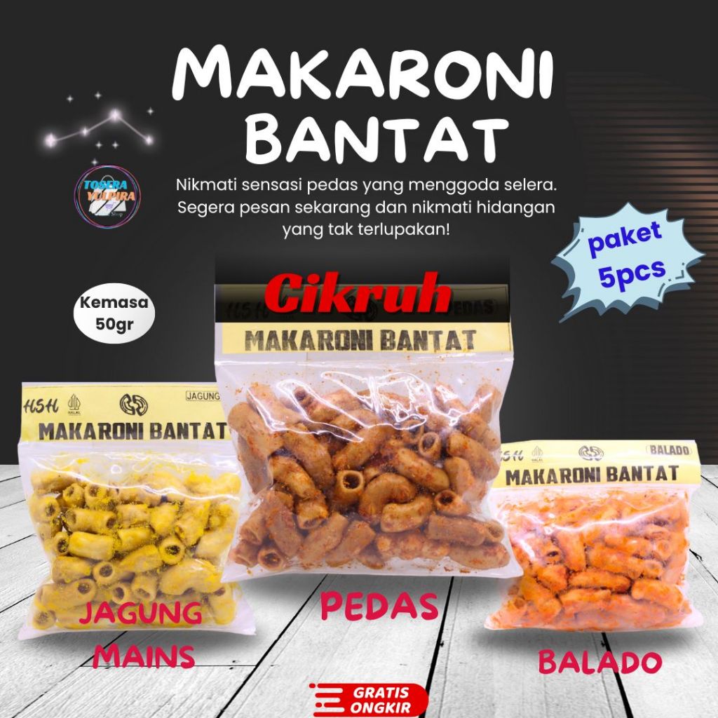 

5pc/50gr MAKARONI BANTAT MAKARONI CIKRUH MAKRONI MAKANAN RINGAN RASA PEDAS/JAGUNG/BALADO