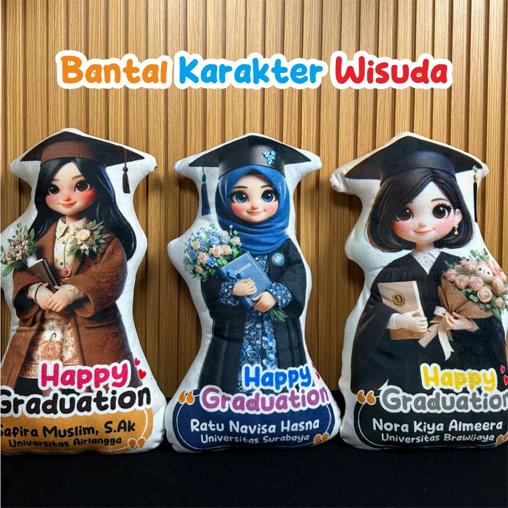 Wamiskuni - Bantal Karakter Wisuda - Hadiah Anak Sekolah SD SMP SMA
