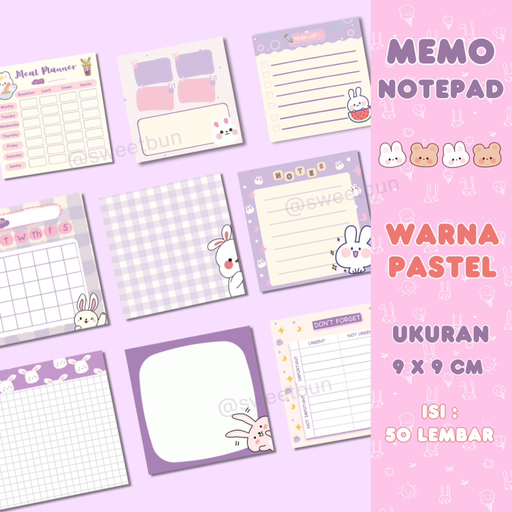 

Memo Kertas Notepad Warna Pastel Bunny Bukan Sticky Note - Stationery - Paper