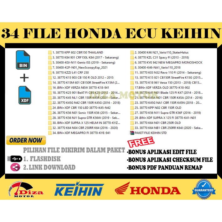 TERMURAH 34 FILE BIN/XDF REMAP HONDA ECU KEIHIN