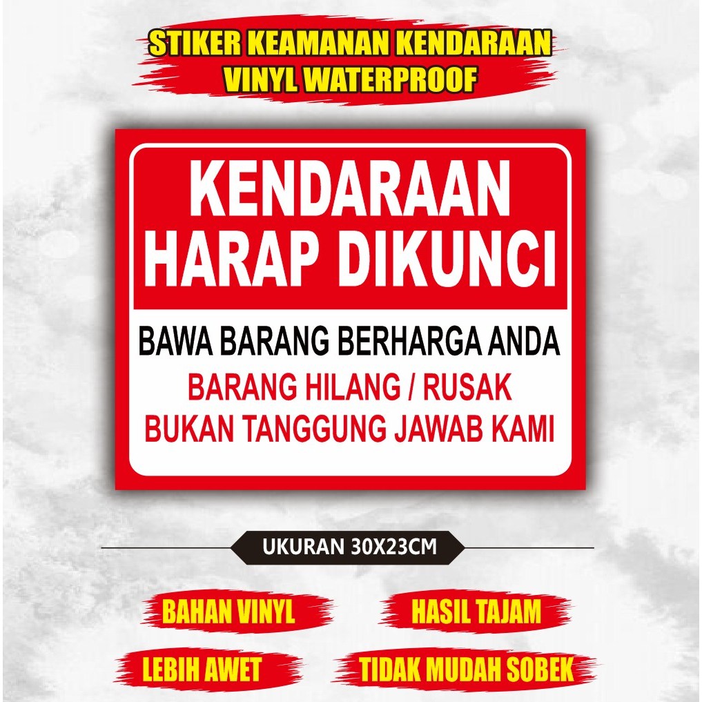 

Stiker vinyl kendaraan harap dikunci - stiker himbauan kendaraan