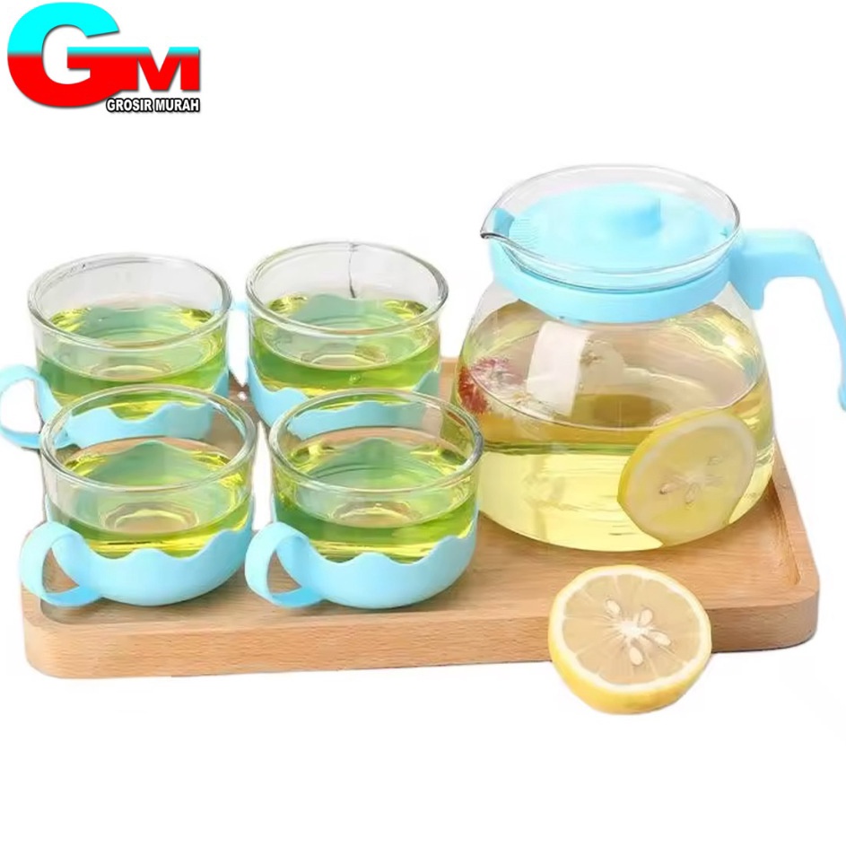 Limit Teapot Sun Glass Set 5 pcs  Saringan  Teapot with Glass Infuser Tea