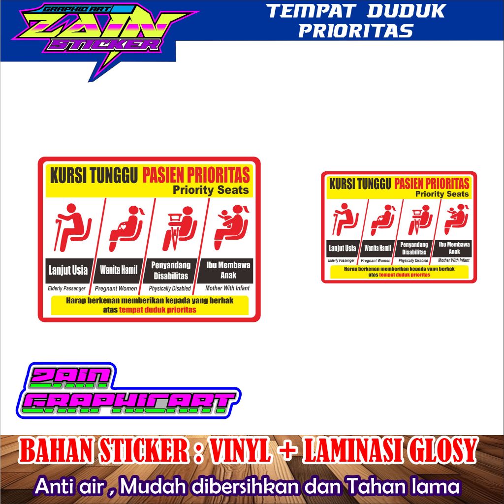 

stiker vinyl anti air KURSI TUNGGU PASIEN PRIORITAS laminasi glossy
