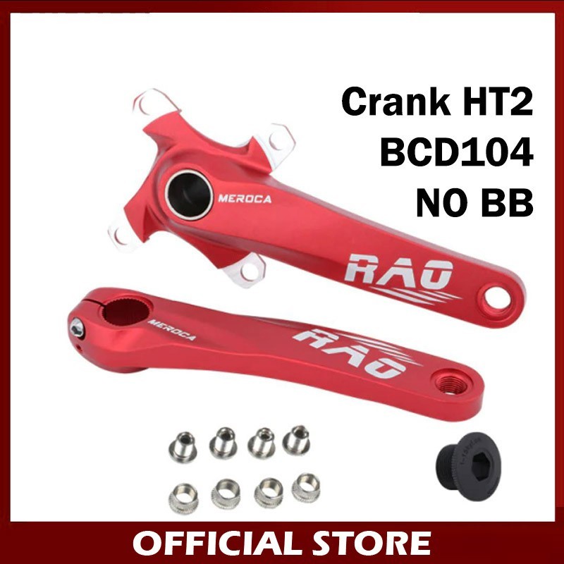 Meroca Rao Crankset Tanpa BB HT2 Crank Set Hollowtech BCD 104 Merah