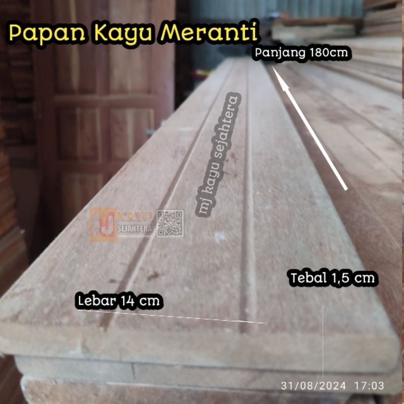PAPAN KAYU RAK AMBALAN DINDING KAYU MERANTI MERAH HALUS 1,5 x 14 x  180 cm