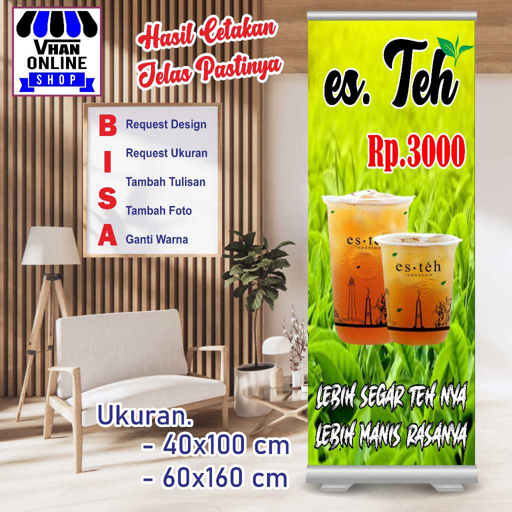 Cetak Spanduk Banner MMT Es Teh Jumbo Warna Hijau