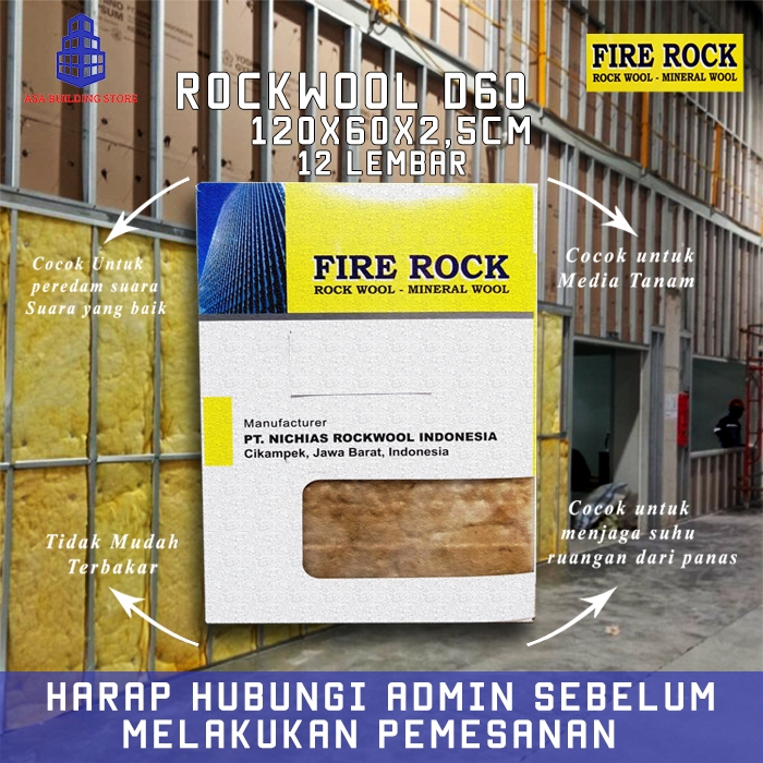 Rockwool Peredam Suara Fire Rock Density 60 Tebal 2,5 cm
