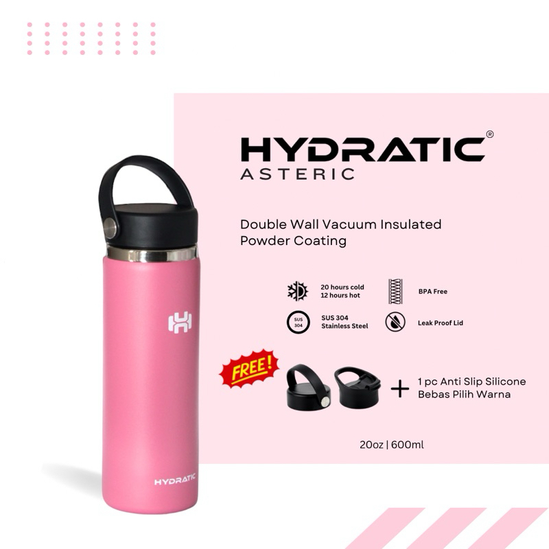 BOTOL MINUM TUMBLER HYDRATIC ASTERIC 20oz / 600ml - Tahan Panas Dingin 12 - 24 jam - SCOTCH PINK - (