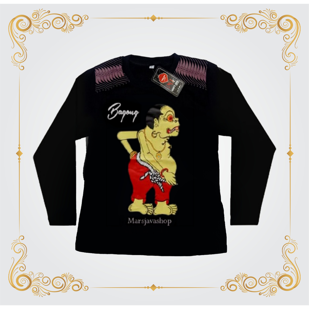Marsjava - Atasan Kaos Dewasa Lengan Panjang Motif Wayang Jawa Terbaru Cotton Combed 24s