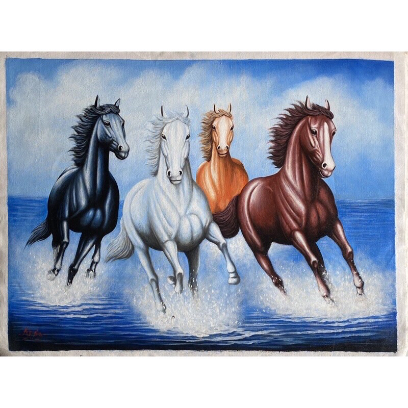 hiasan dinding gambar kuda liar plus bingkai uk 100x50cm
