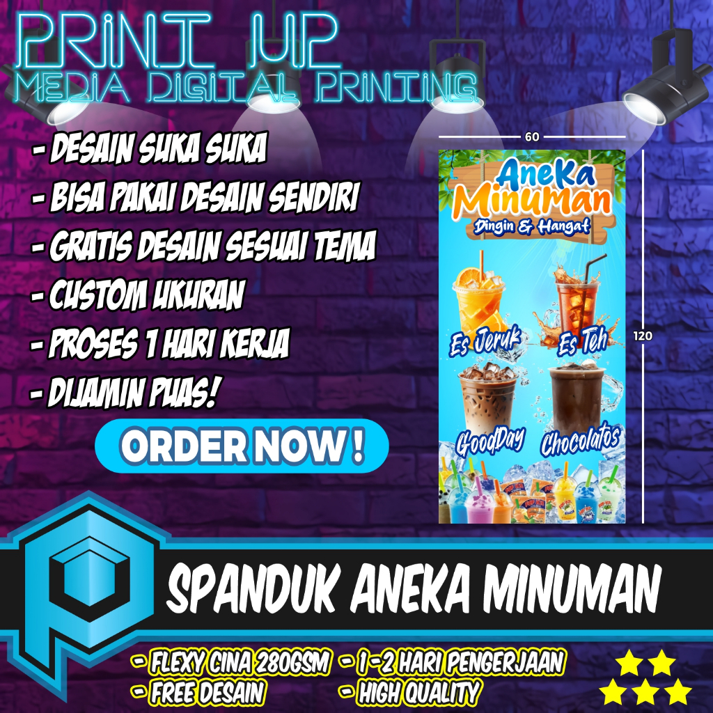 BANNER SPANDUK ANEKA MINUMAN UKURAN 60X120 / SPANDUK MINUMAN DINGIN