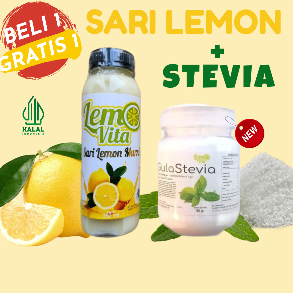 

SARI LEMON LEMOVITA + GULA STEVIA 110gr (bisa untuk 550 gelas)