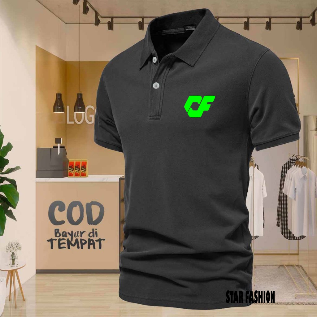 COD T-shrit POLO Kerah Cf Text Neon Kaos Kerah Dewasa Shirt / Kaos Wangki Pria Polo / Kaos Seragam