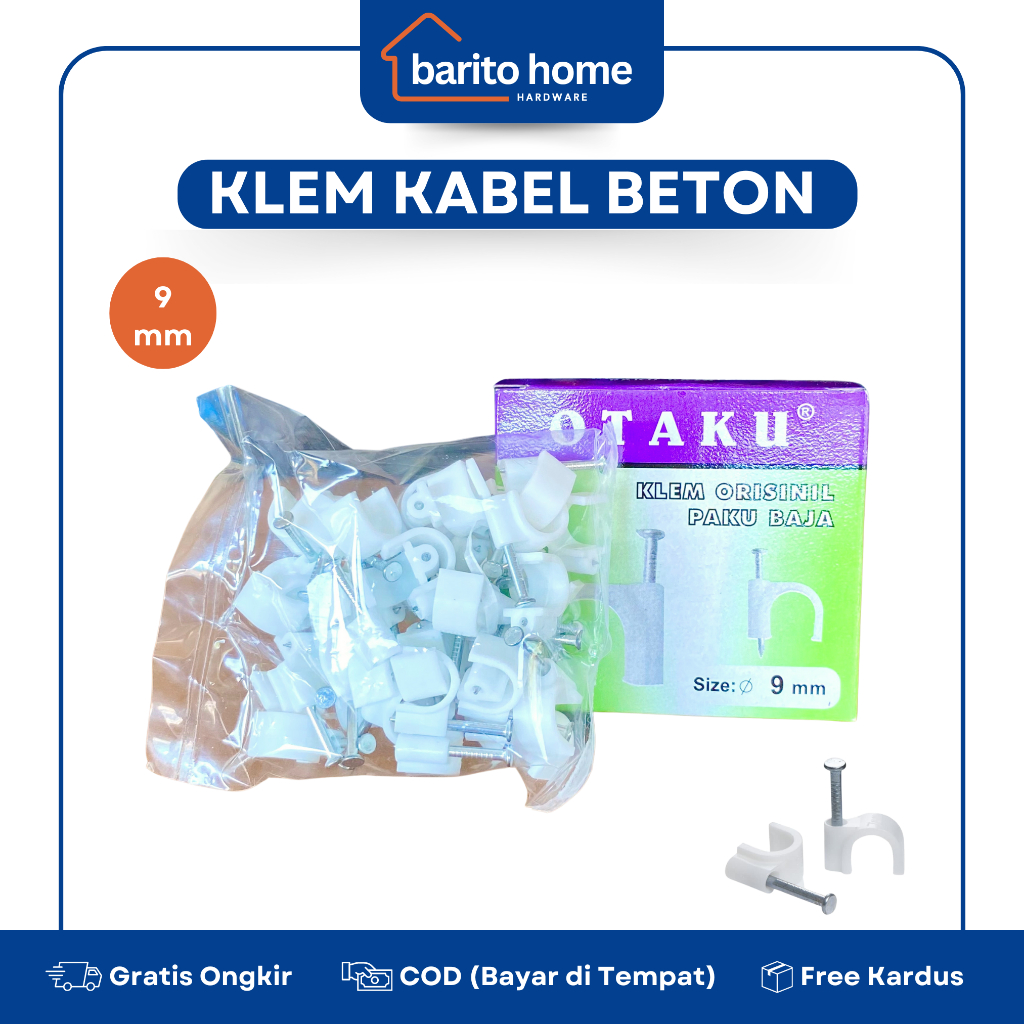 Klem Kabel Beton Paku Baja 9 mm Klem Orisinil / Klem Penjepit Pengikat Kabel