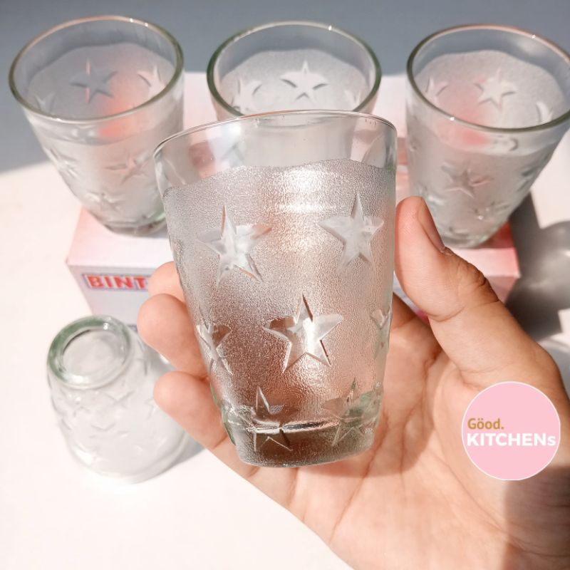 G206 [6 PCS] GELAS KACA GELAS MINUM GELAS KOPI GELAS MURAH GELAS SOUVENIR GELAS WARTEG BINTANG MAWAR