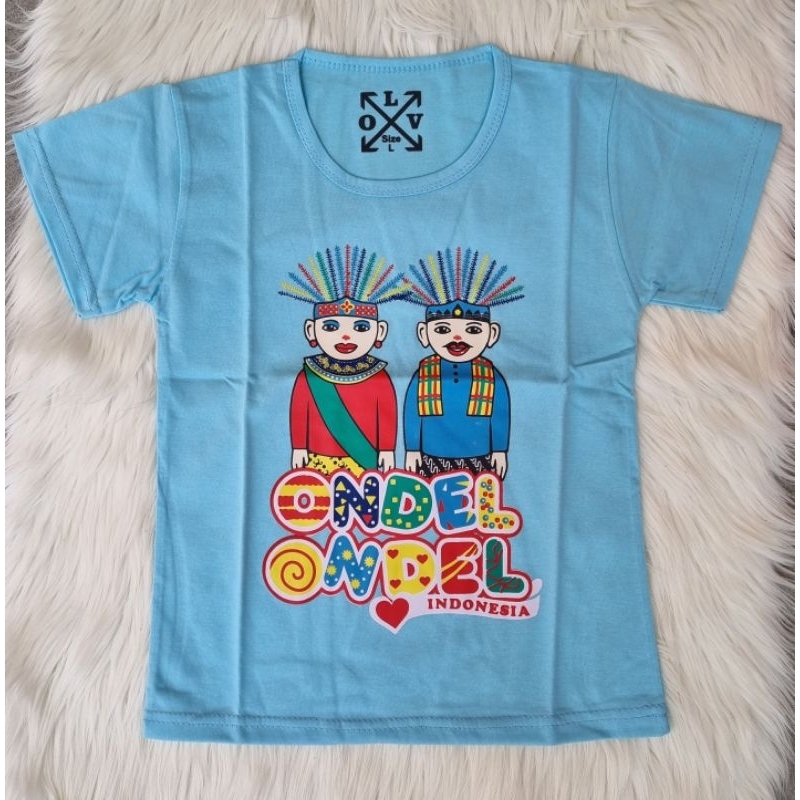 kaos anak cowok / atasan anak laki-laki soft blue ondel ondel