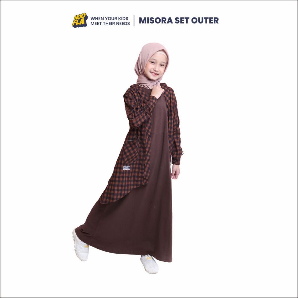 Hoofla Kids MISORA Setelan Dress Gamis Kemeja Anak Perempuan Muslim 3-13 Tahun Brown