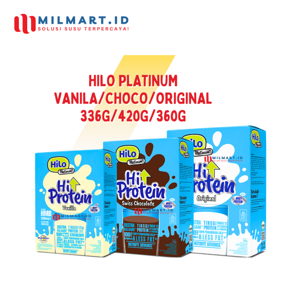 

HILO PLATINUM SACHET CHOCOLATE/VANILA/ORIGINAL SUSU HIGH PROTEIN HILO