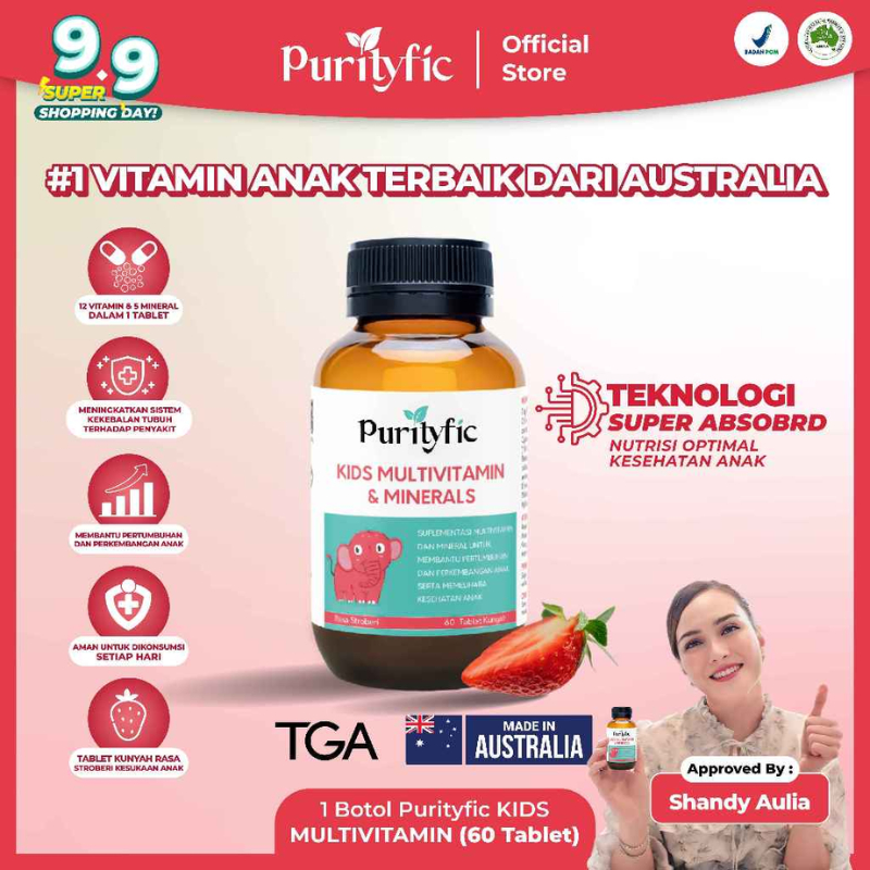 Purityfic Kids Multivitamin & Minerals 60 Tablet Hisap Vitamin Australia - Nutrisi Otak Tambah Kecer