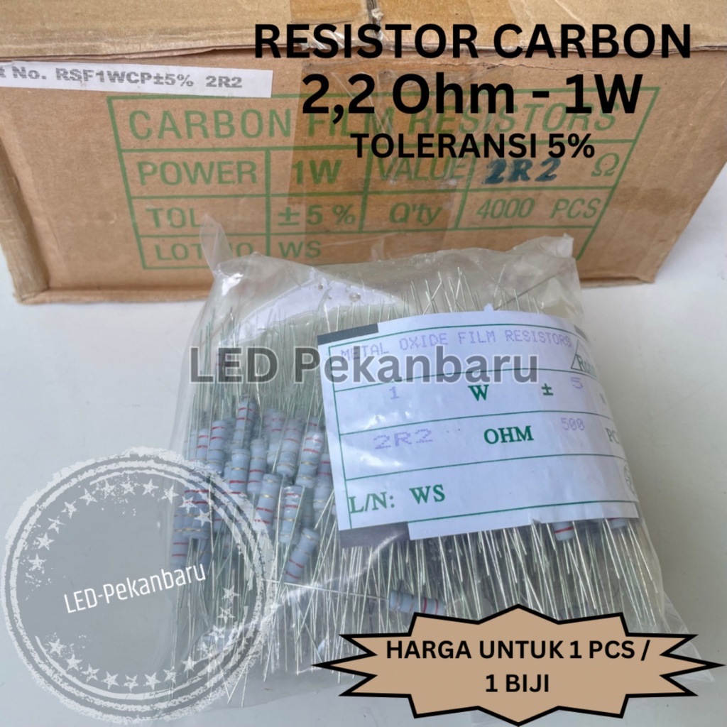 RESISTOR 1W 2R2 OHM 2,2 2,2ohm 2.2 2.2OHM 1 WATT R KAPUR / KARBON TOLERANSI 5%