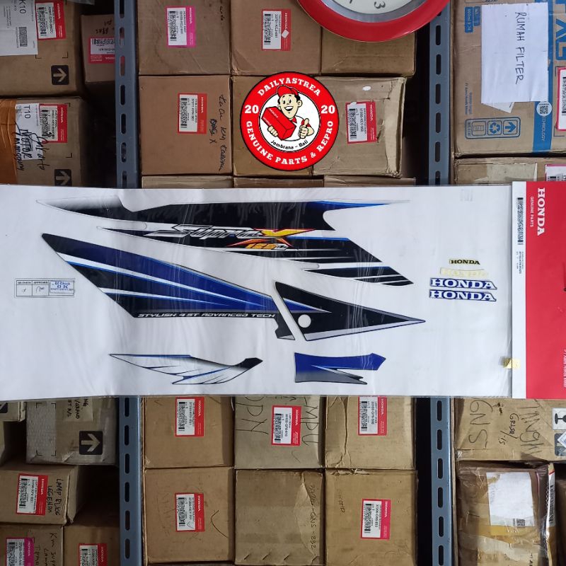 LIS STICKER STRIPING BODY PUTIH BIRU HONDA SUPRA X 125 CAKRAM 2005 ORIGINAL ORI AHM 871X0-KTM-850ZD